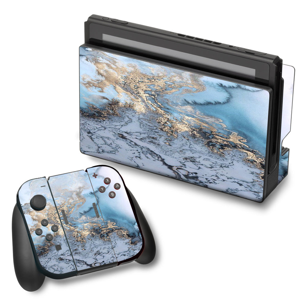  Blue Gold Grey Marble Pattern Clouds  Nintendo Switch Skin