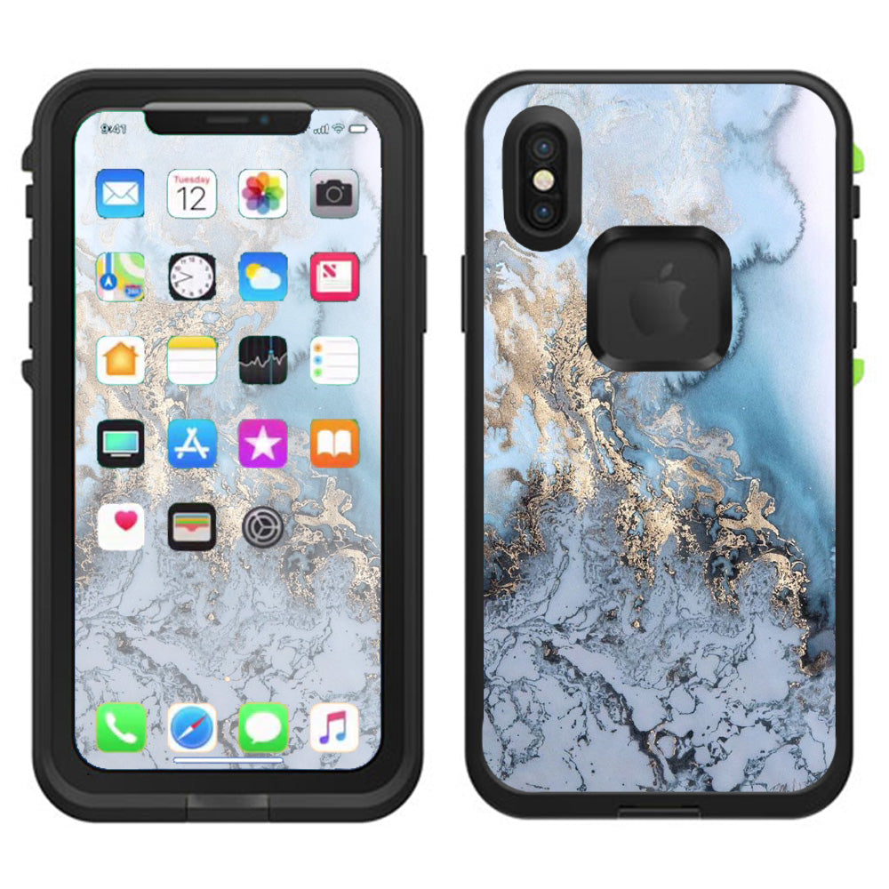  Blue Gold Grey Marble Pattern Clouds  Lifeproof Fre Case iPhone X Skin
