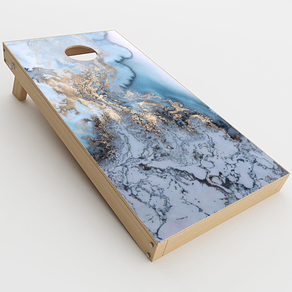  Blue Gold Grey Marble Pattern Clouds Cornhole Game Boards  Skin