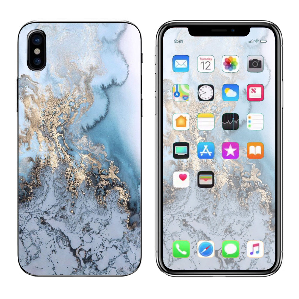  Blue Gold Grey Marble Pattern Clouds  Apple iPhone X Skin