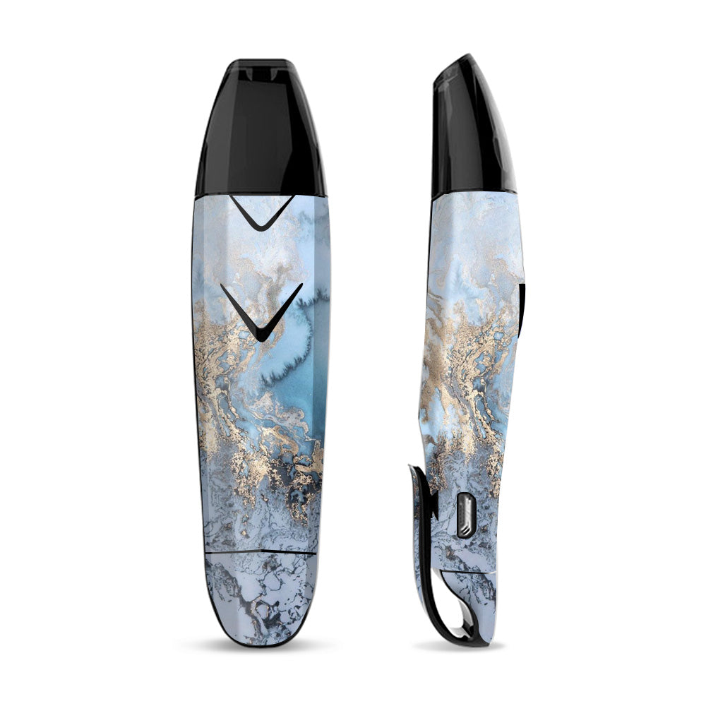 Skin Decal for Suorin Vagon  Vape / Blue Gold Grey Marble Pattern Clouds 