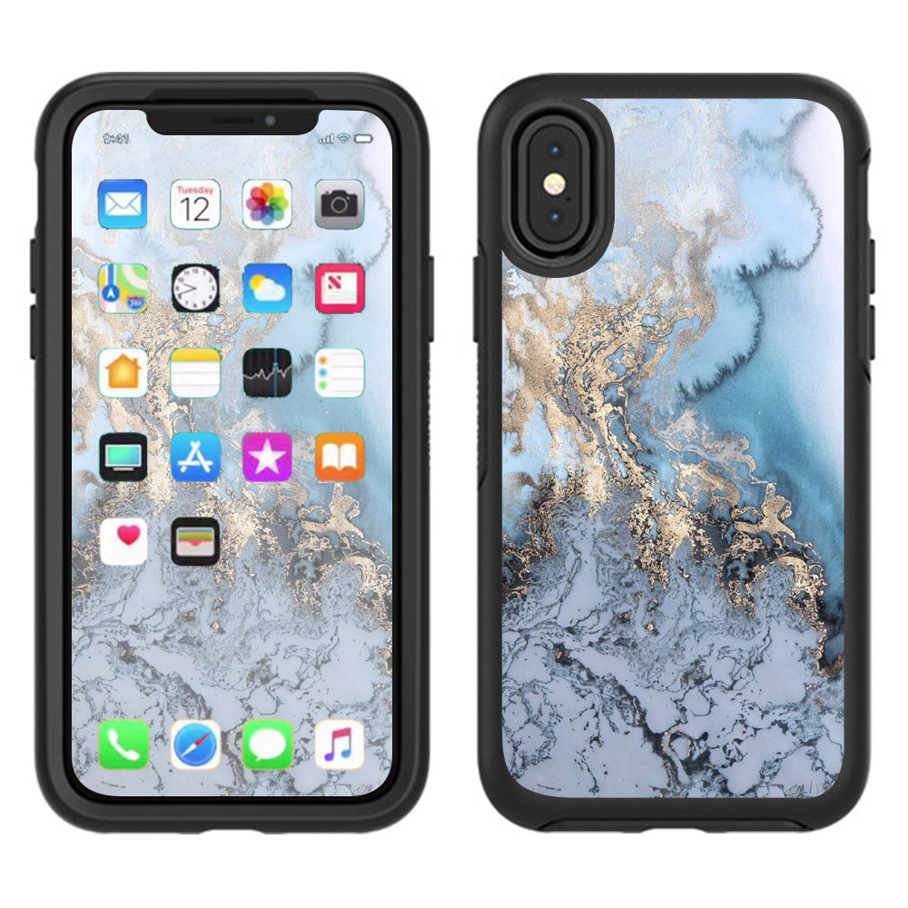  Blue Gold Grey Marble Pattern Clouds  Otterbox Defender Apple iPhone X Skin