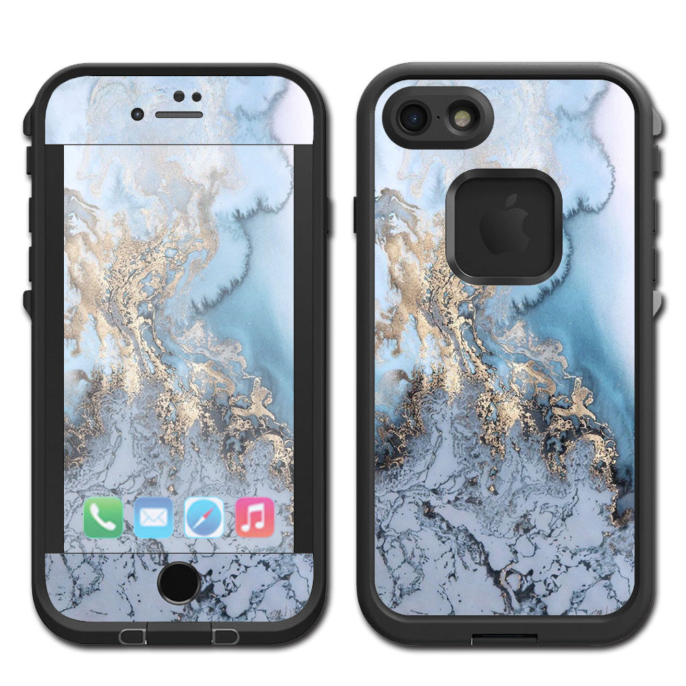  Blue Gold Grey Marble Pattern Clouds Lifeproof Fre iPhone 7 or iPhone 8 Skin
