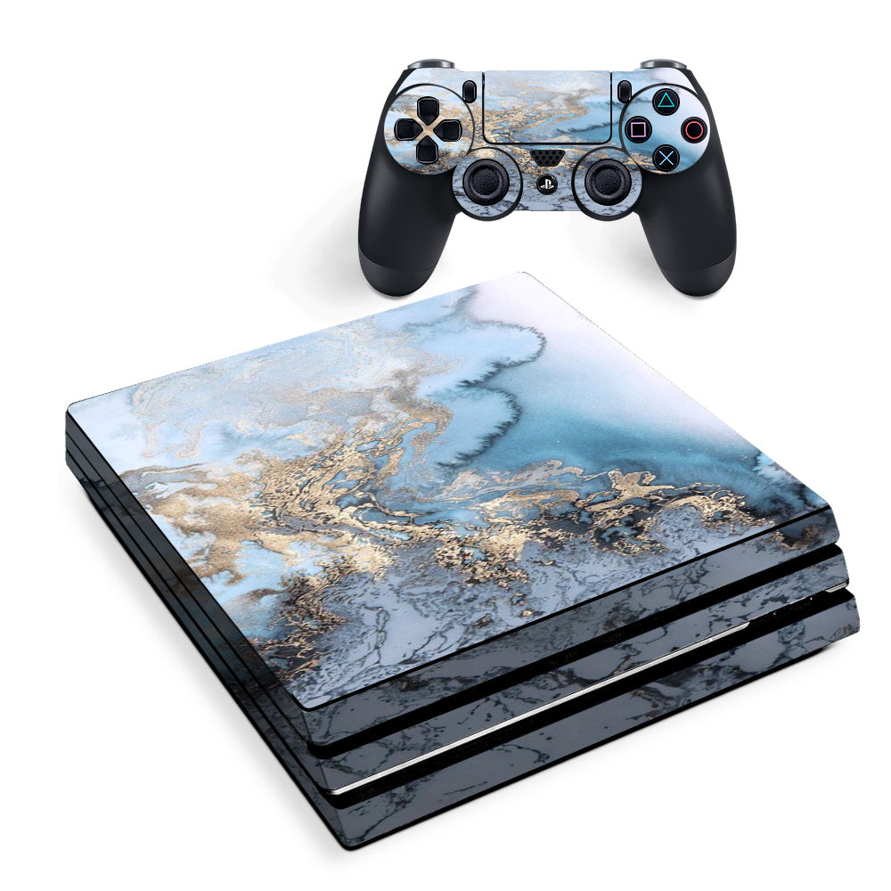 Blue Gold Grey Marble Pattern Clouds  Sony PS4 Pro Skin