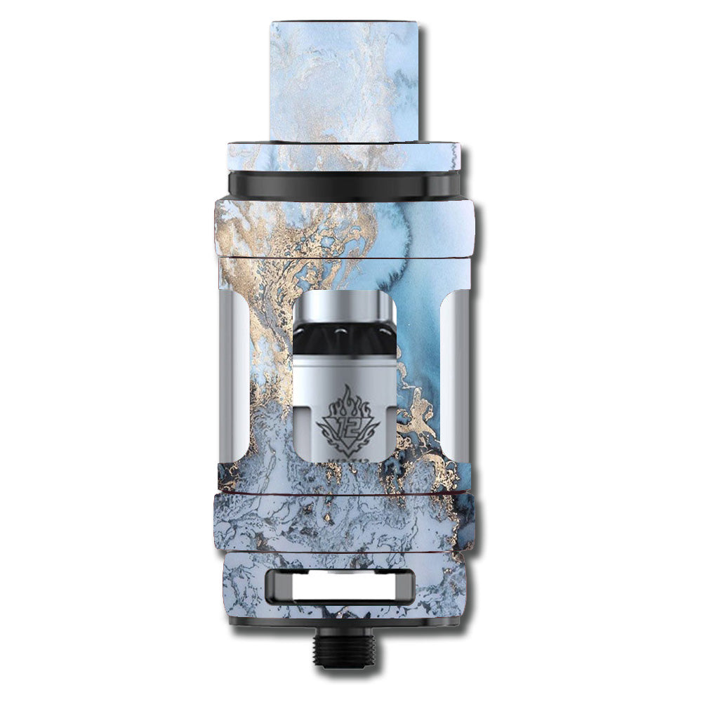  Blue Gold Grey Marble Pattern Clouds Smok TFV12 Tank Skin