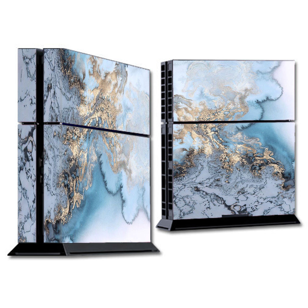  Blue Gold Grey Marble Pattern Clouds  Sony Playstation PS4 Skin
