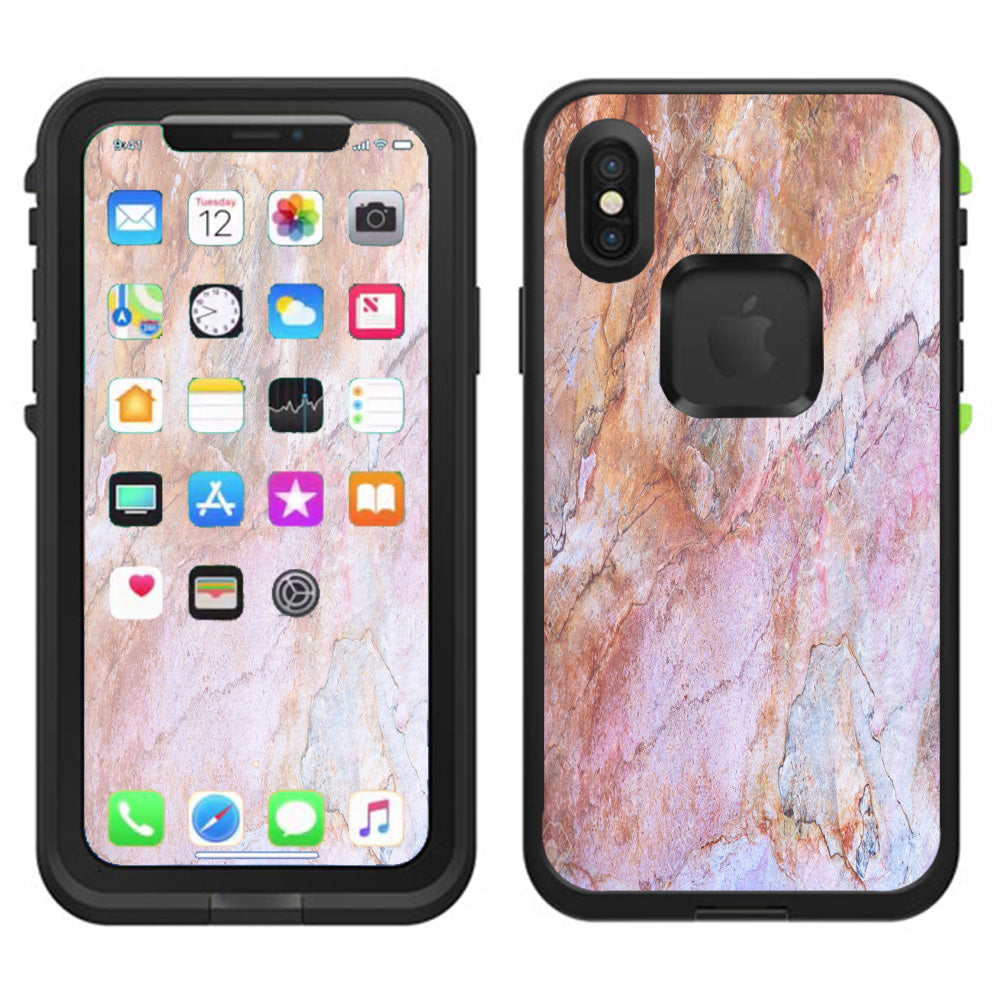  Rose Peach Pink Marble Pattern Lifeproof Fre Case iPhone X Skin