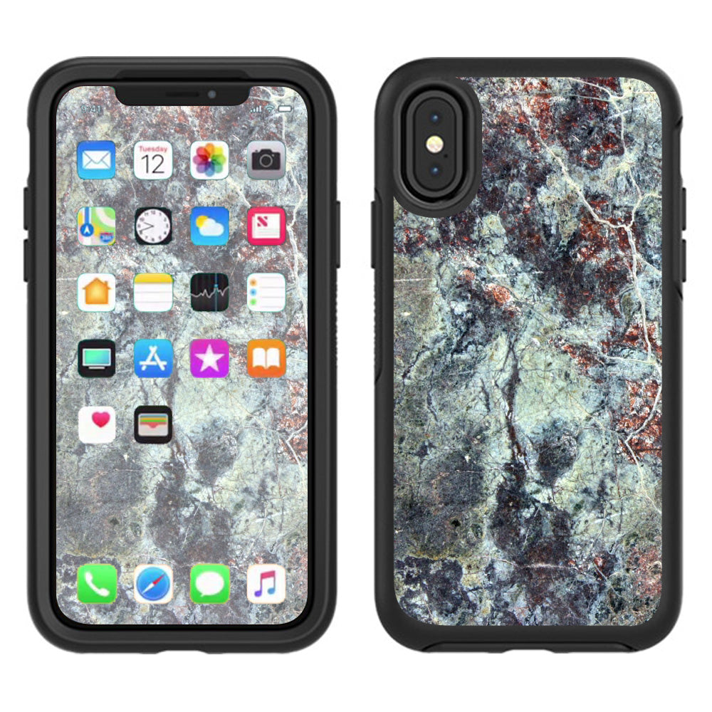  Rough Marble Grey Red Blue Granite Otterbox Defender Apple iPhone X Skin