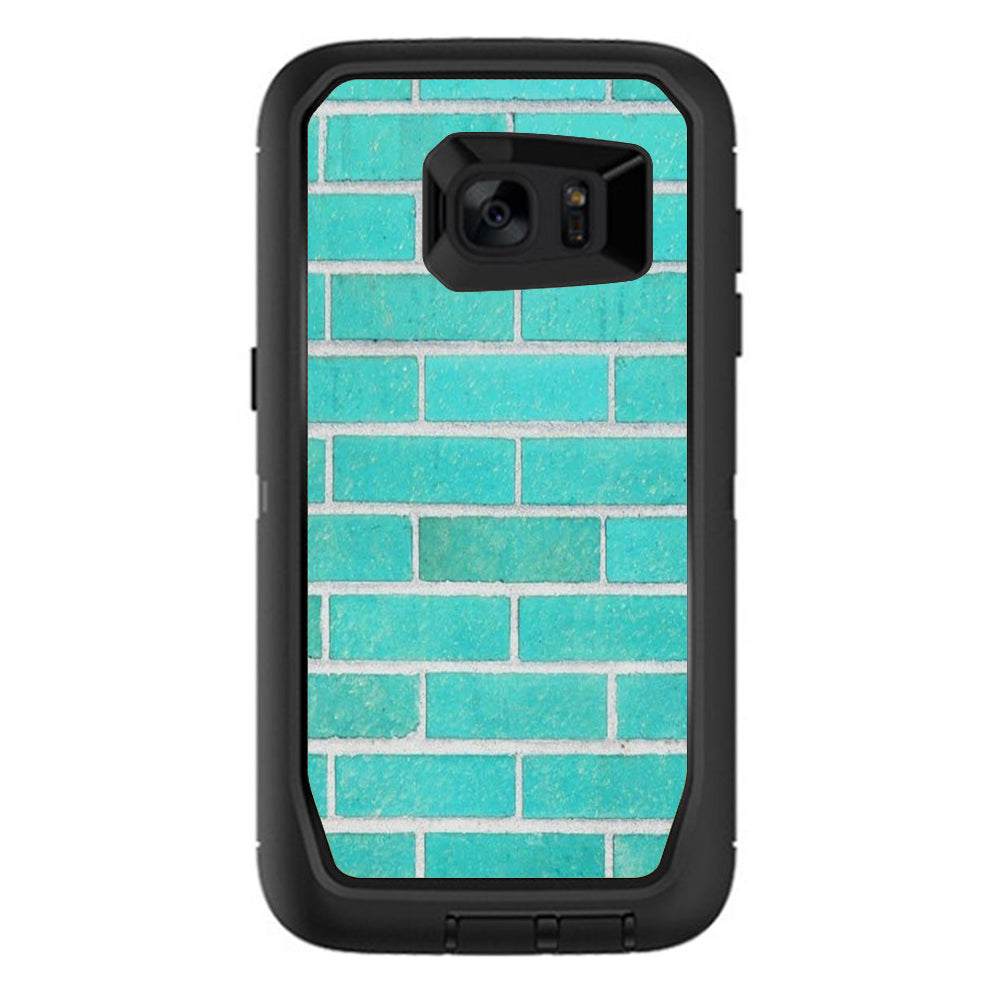  Teal Baby Blue Brick Wall Otterbox Defender Samsung Galaxy S7 Edge Skin