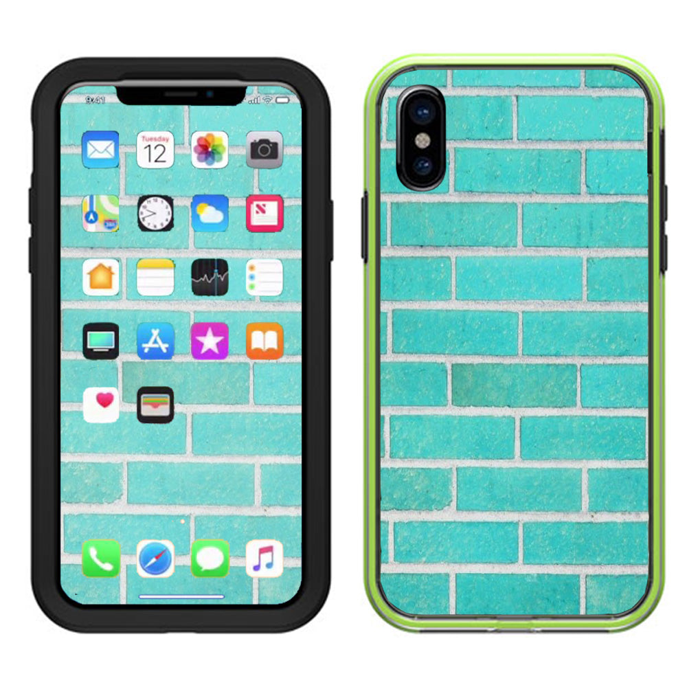  Teal Baby Blue Brick Wall Lifeproof Slam Case iPhone X Skin