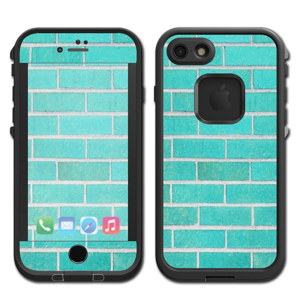  Teal Baby Blue Brick Wall Lifeproof Fre iPhone 7 or iPhone 8 Skin