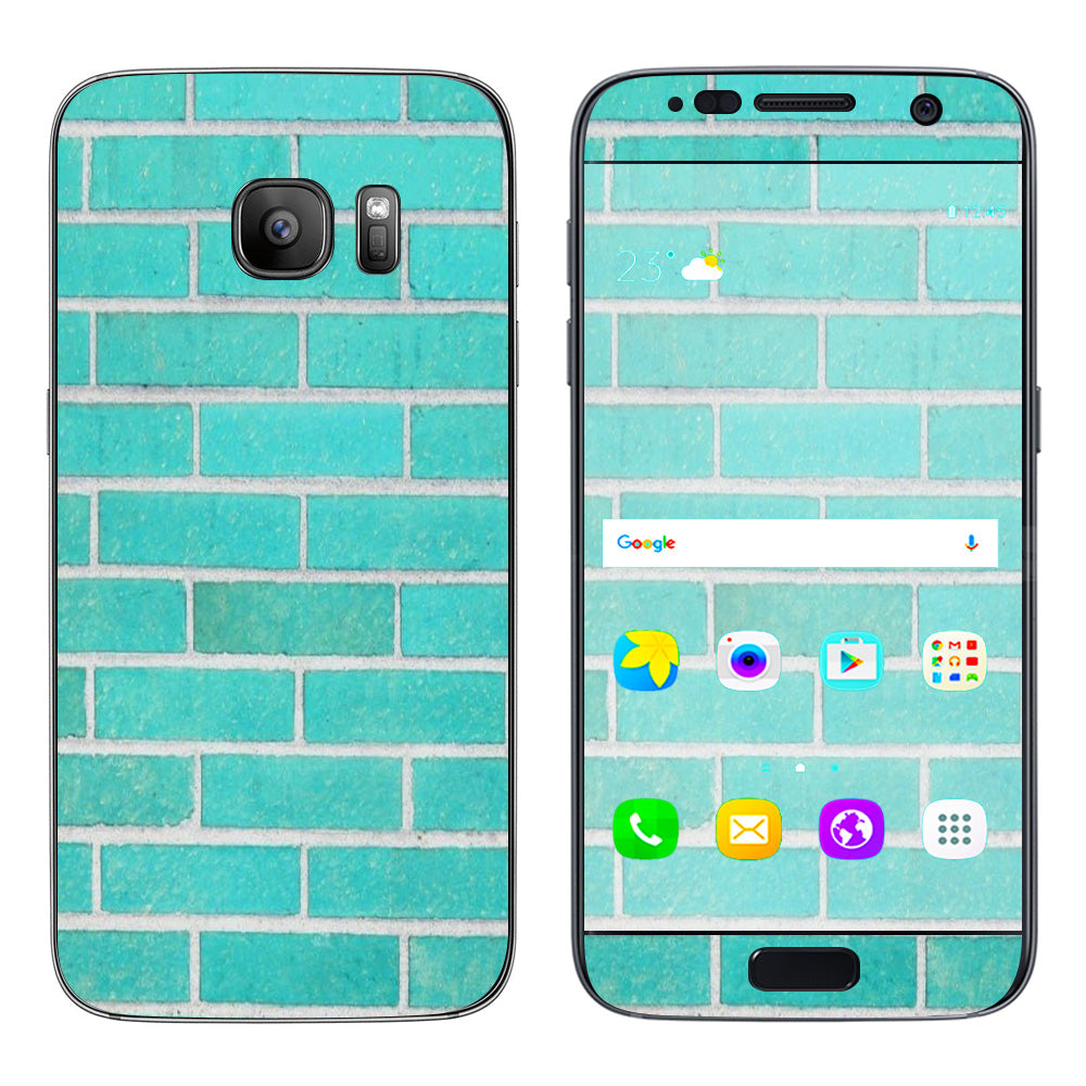  Teal Baby Blue Brick Wall Samsung Galaxy S7 Skin