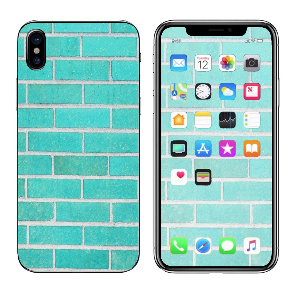  Teal Baby Blue Brick Wall Apple iPhone X Skin