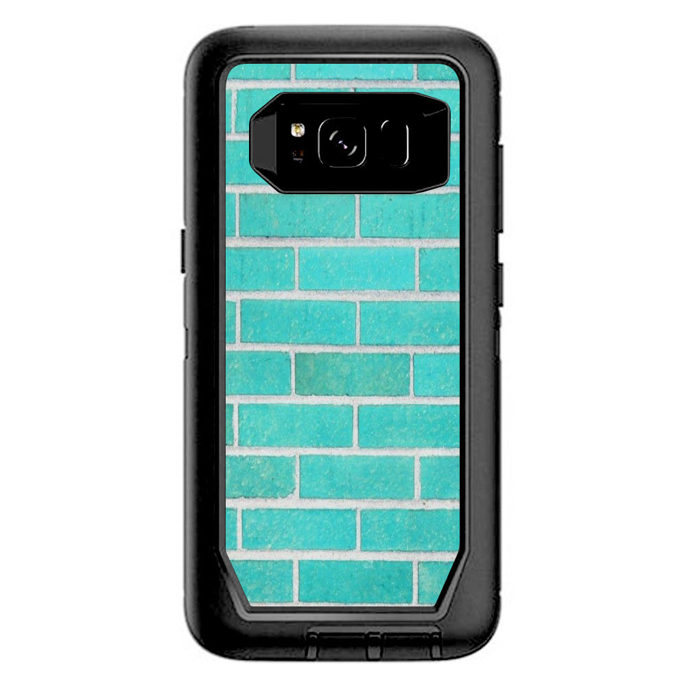  Teal Baby Blue Brick Wall Otterbox Defender Samsung Galaxy S8 Skin