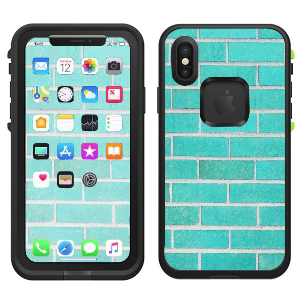  Teal Baby Blue Brick Wall Lifeproof Fre Case iPhone X Skin