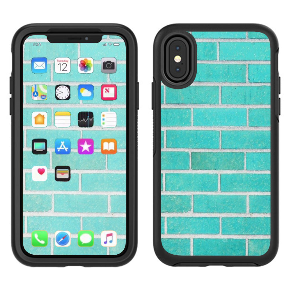  Teal Baby Blue Brick Wall Otterbox Defender Apple iPhone X Skin