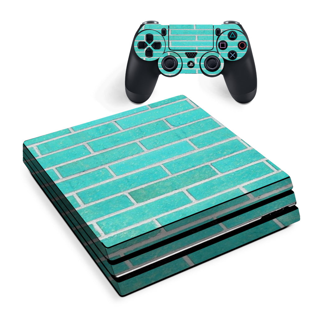Teal Baby Blue Brick Wall Sony PS4 Pro Skin