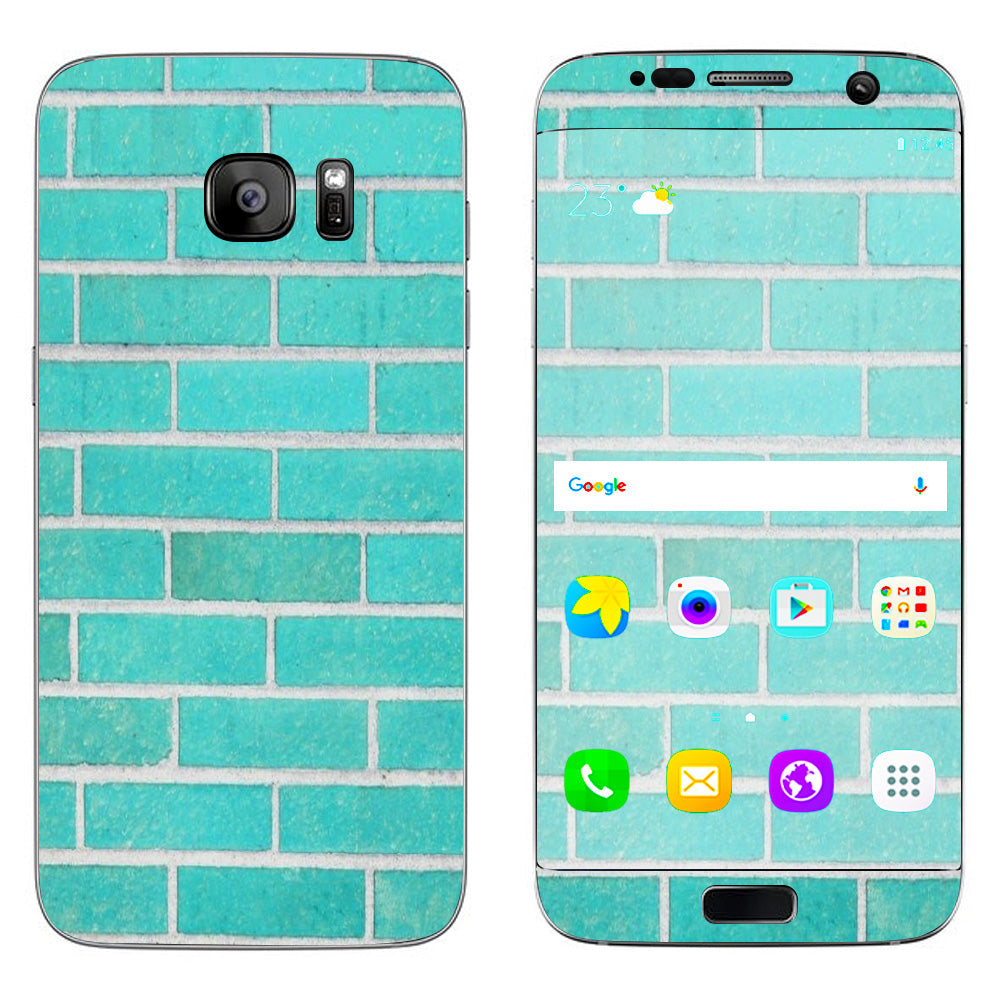  Teal Baby Blue Brick Wall Samsung Galaxy S7 Edge Skin