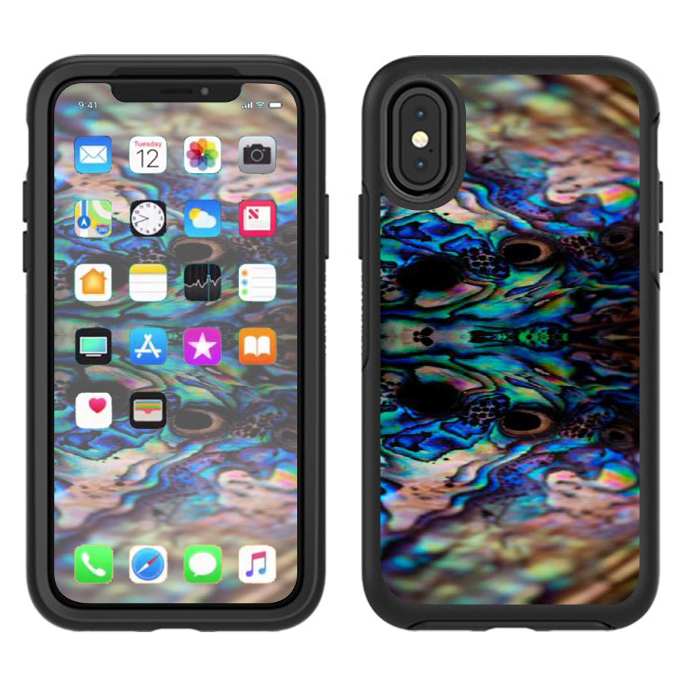  Abalone Blue Black Shell Design Otterbox Defender Apple iPhone X Skin