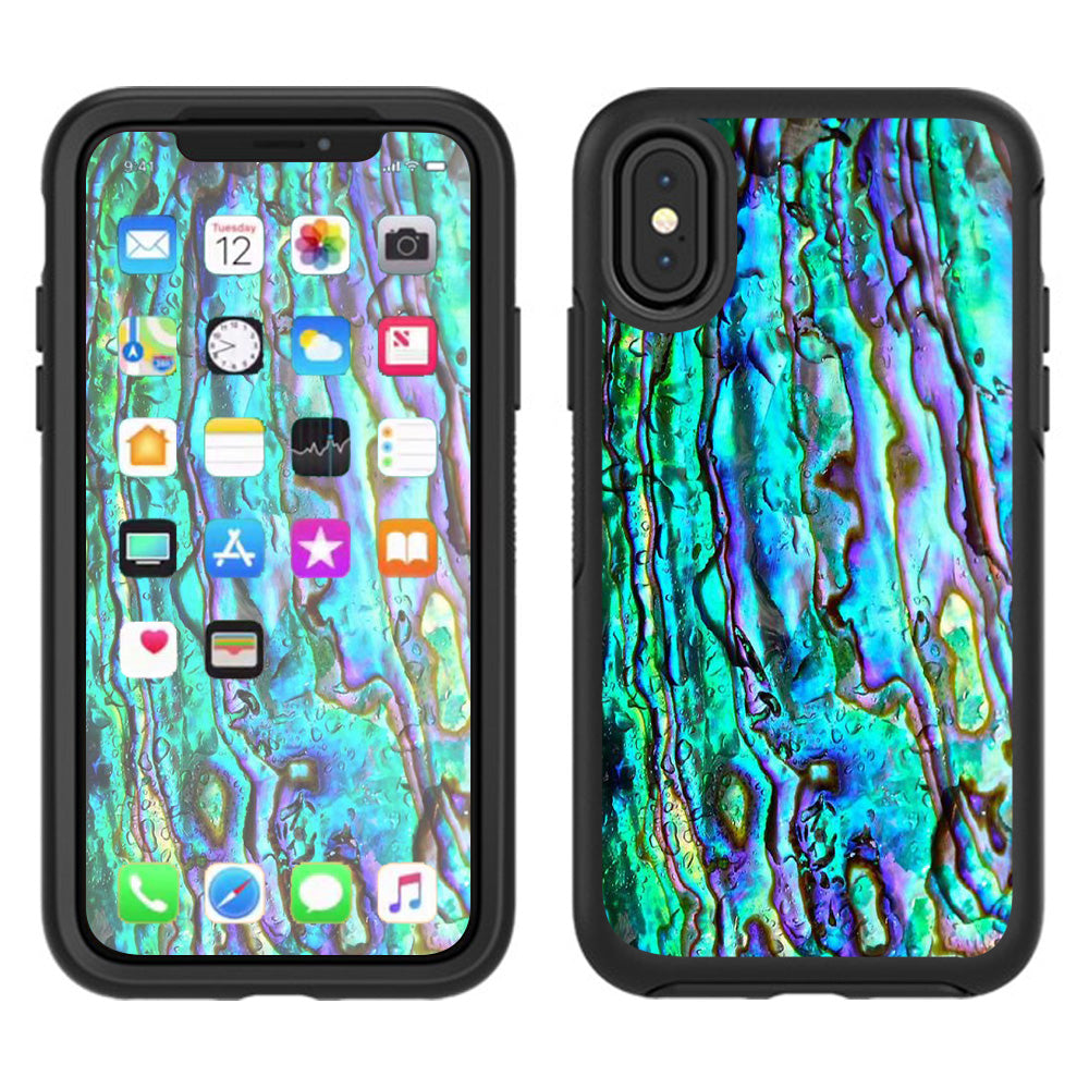  Abalone Ripples Green Blue Purple Shells Otterbox Defender Apple iPhone X Skin