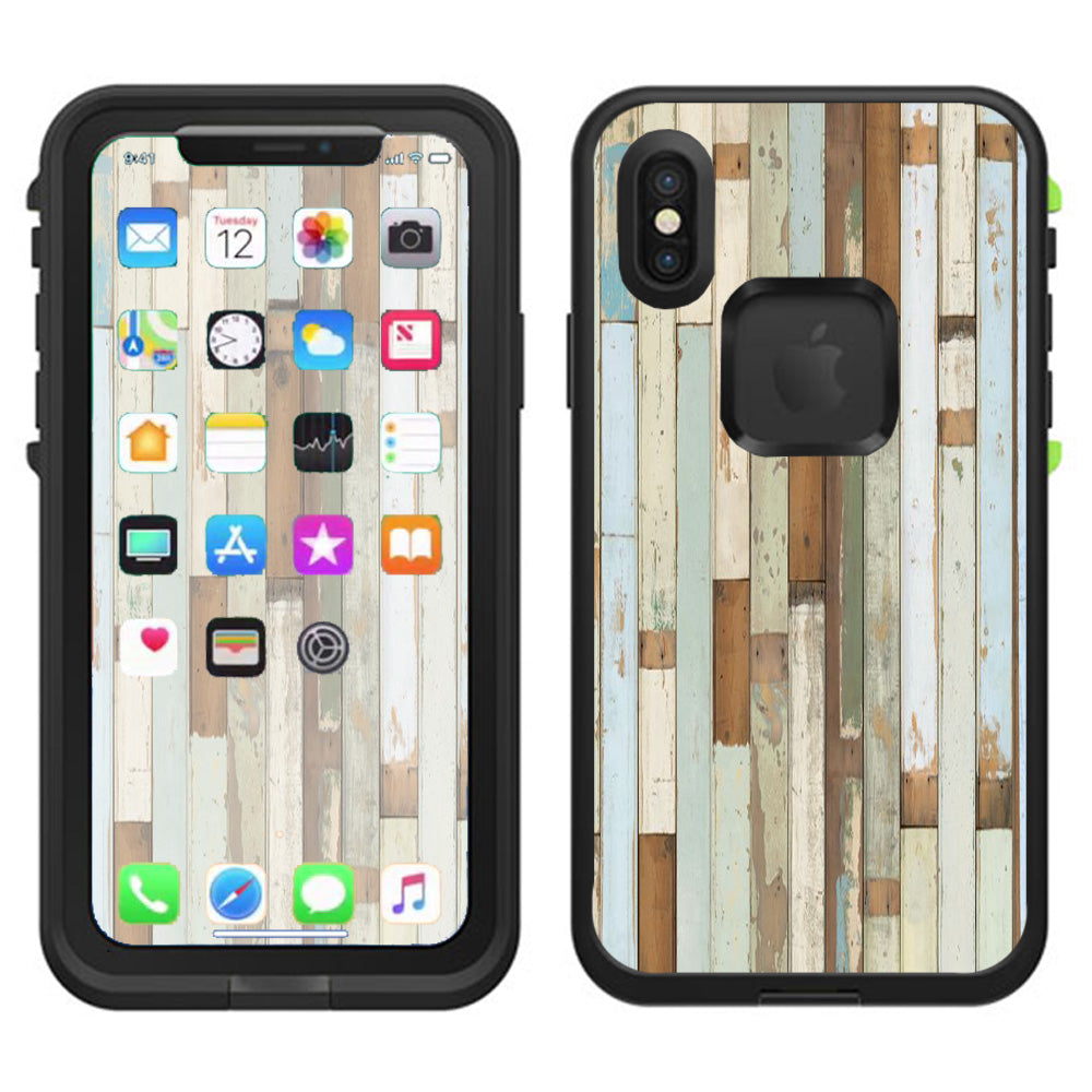  Beach Wood Panels Teal White Wash Lifeproof Fre Case iPhone X Skin