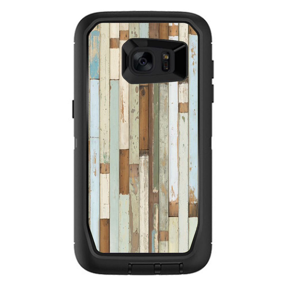  Beach Wood Panels Teal White Wash Otterbox Defender Samsung Galaxy S7 Edge Skin