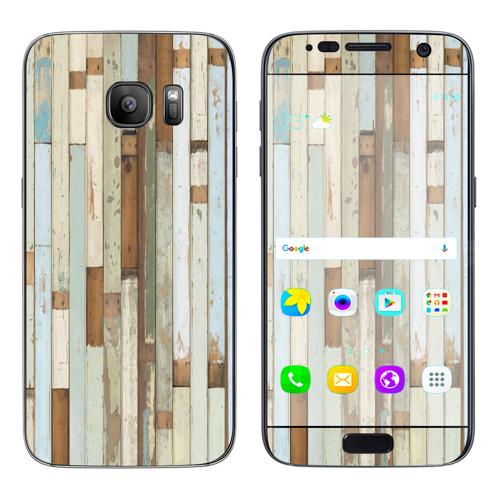  Beach Wood Panels Teal White Wash Samsung Galaxy S7 Skin