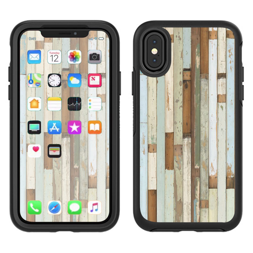  Beach Wood Panels Teal White Wash Otterbox Defender Apple iPhone X Skin