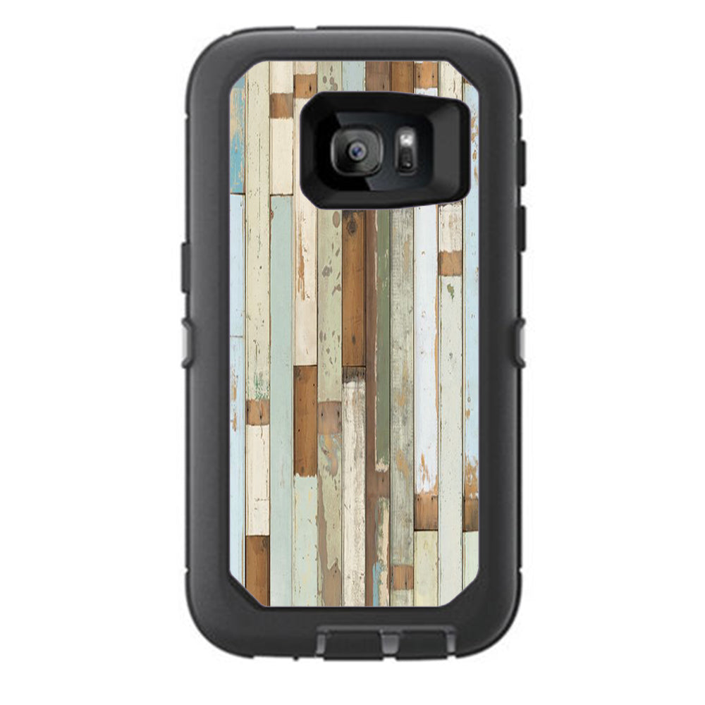  Beach Wood Panels Teal White Wash Otterbox Defender Samsung Galaxy S7 Skin