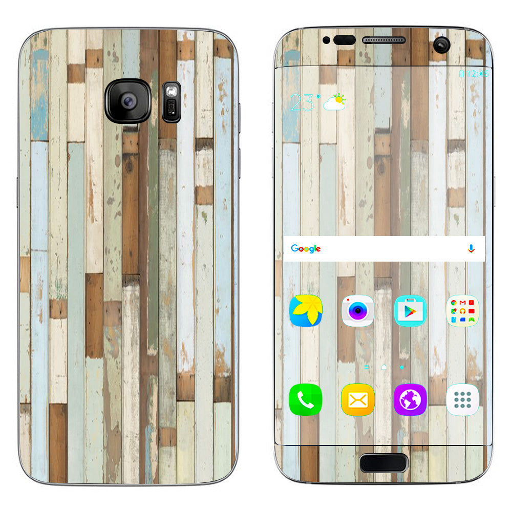  Beach Wood Panels Teal White Wash Samsung Galaxy S7 Edge Skin