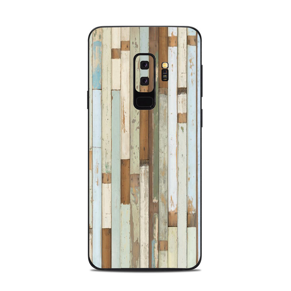  Beach Wood Panels Teal White Wash Samsung Galaxy S9 Plus Skin