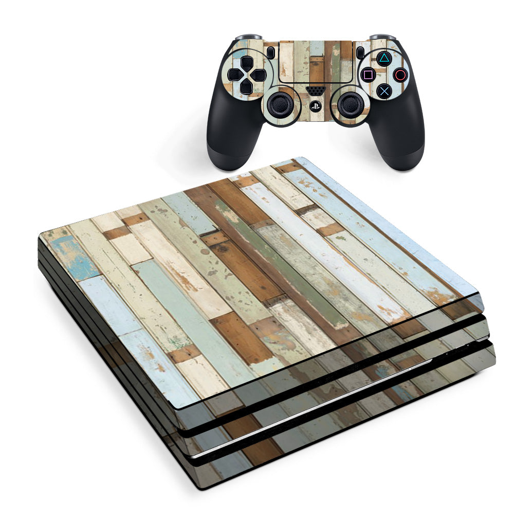 Beach Wood Panels Teal White Wash Sony PS4 Pro Skin
