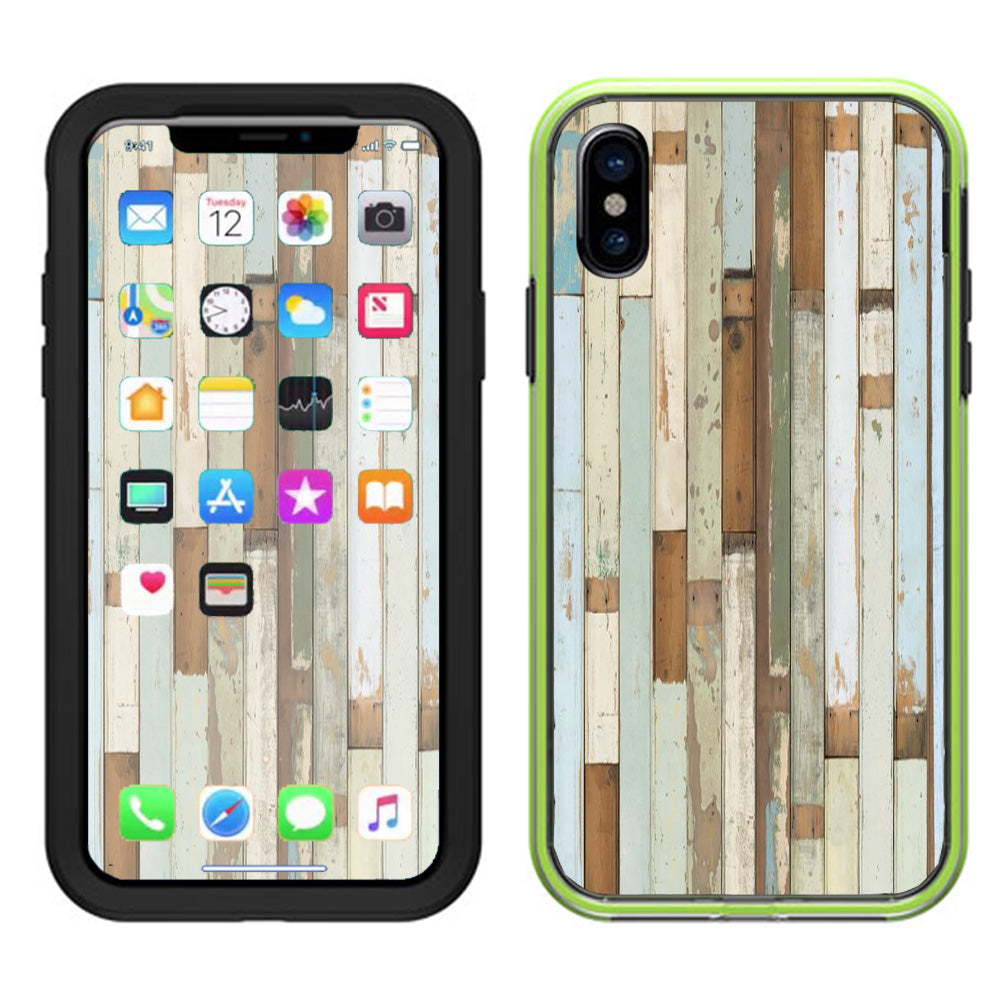  Beach Wood Panels Teal White Wash Lifeproof Slam Case iPhone X Skin