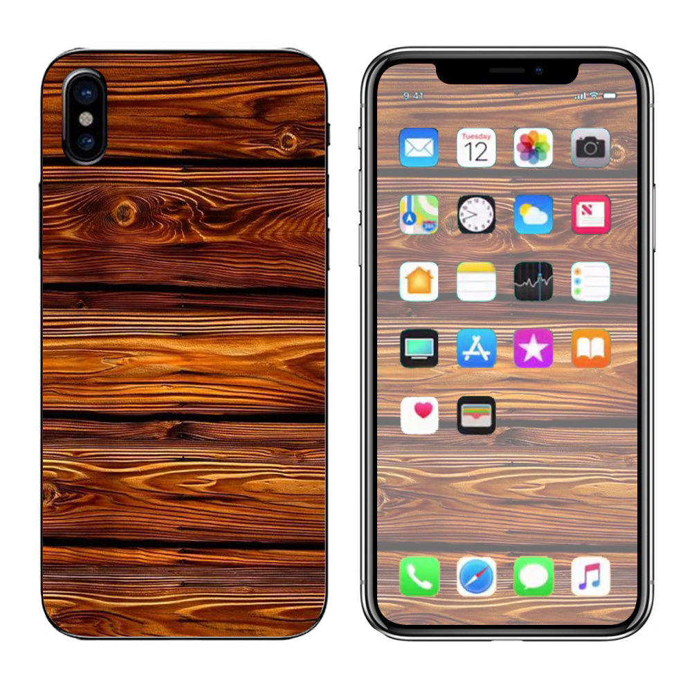  Red Deep Mahogany Wood Pattern Apple iPhone X Skin