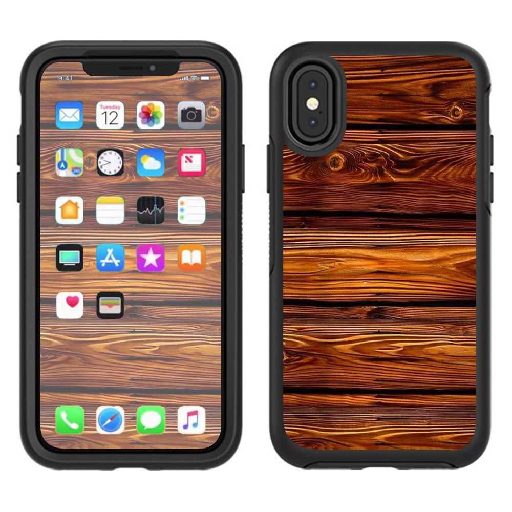 Red Deep Mahogany Wood Pattern Otterbox Defender Apple iPhone X Skin