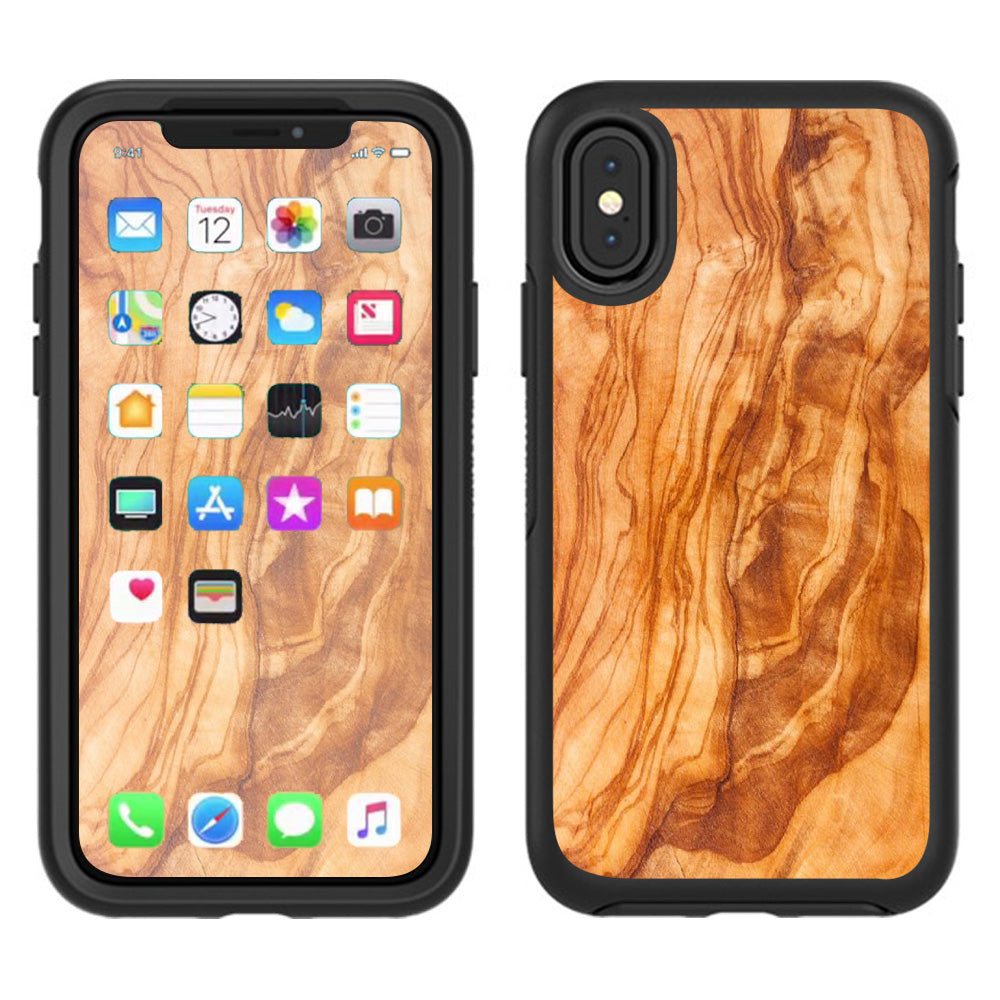  Marble Wood Design Cherry Mahogany Otterbox Defender Apple iPhone X Skin