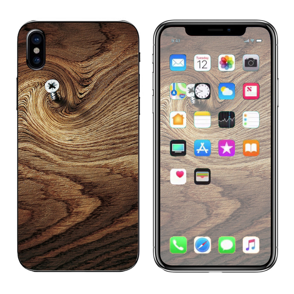  Dark Wood Knot Screw In Walnut Apple iPhone X Skin