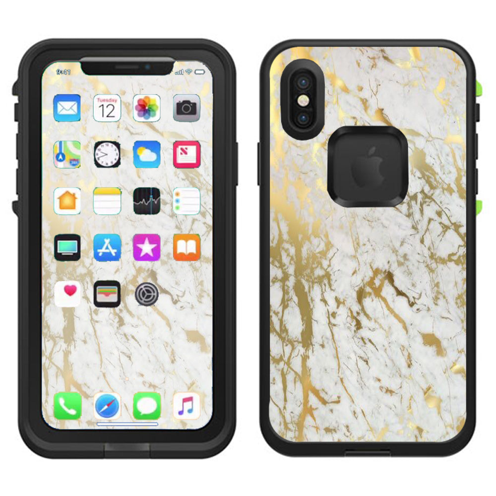  Marble White Gold Flake Granite  Lifeproof Fre Case iPhone X Skin