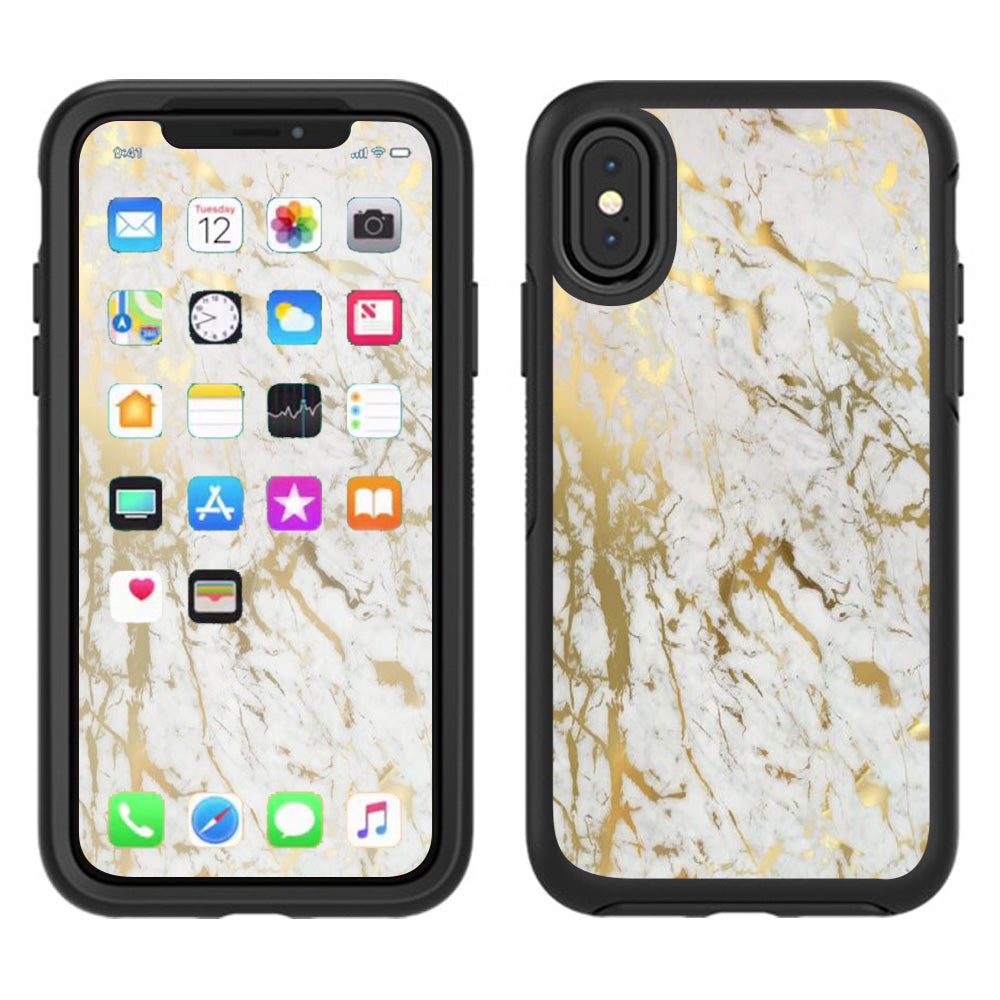  Marble White Gold Flake Granite  Otterbox Defender Apple iPhone X Skin