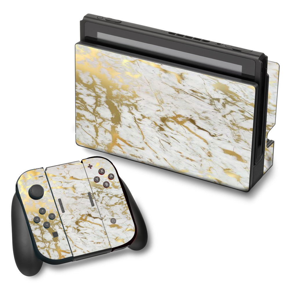  Marble White Gold Flake Granite  Nintendo Switch Skin