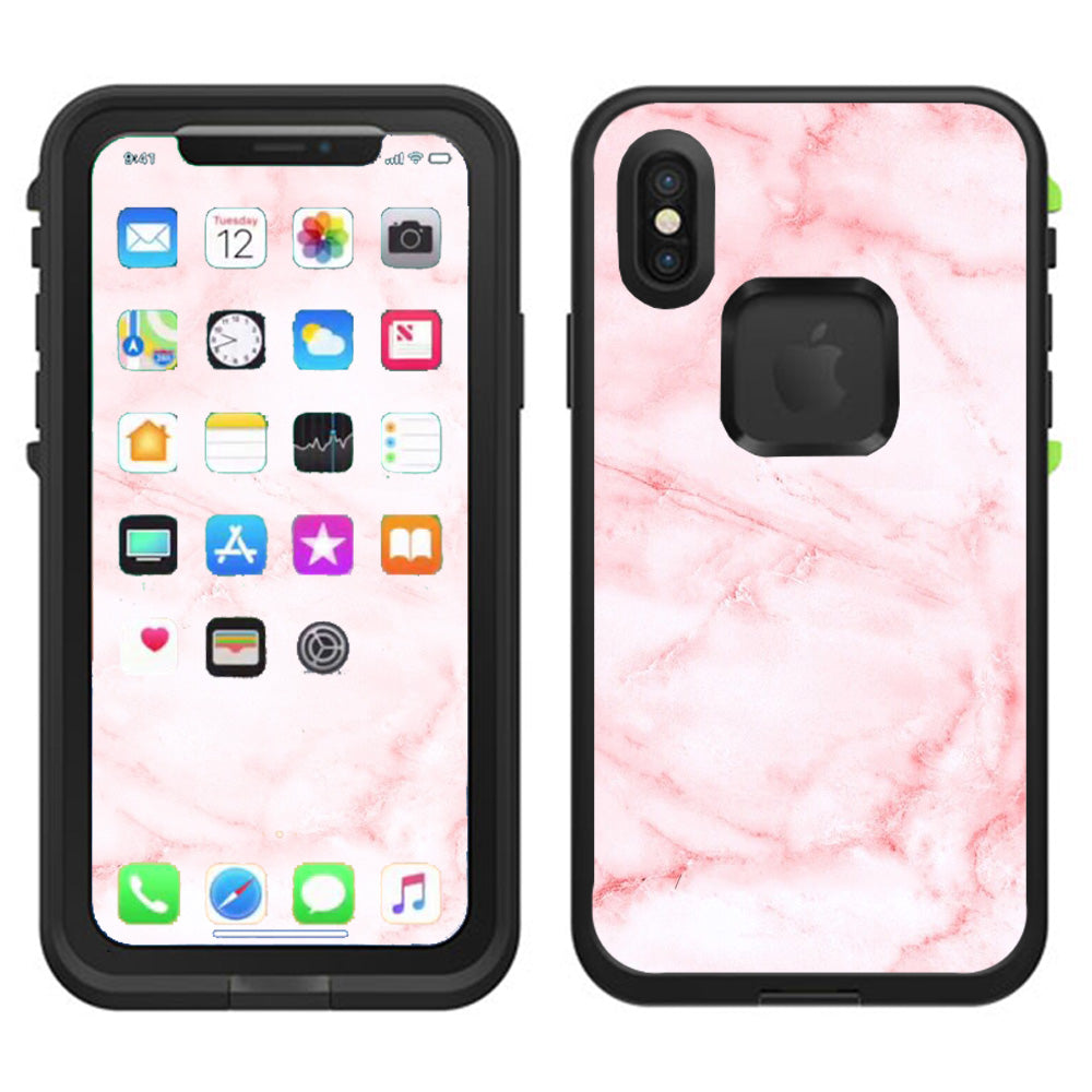  Rose Pink Marble Pattern Lifeproof Fre Case iPhone X Skin