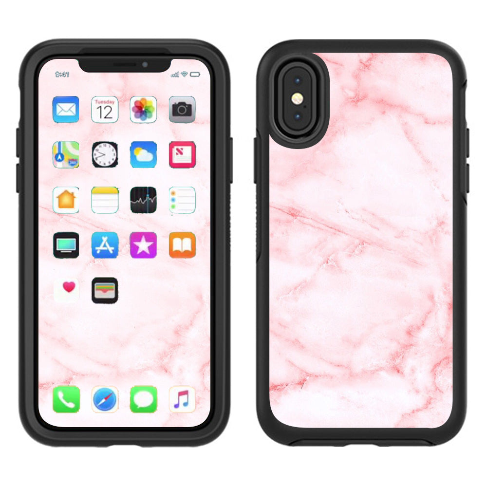  Rose Pink Marble Pattern Otterbox Defender Apple iPhone X Skin