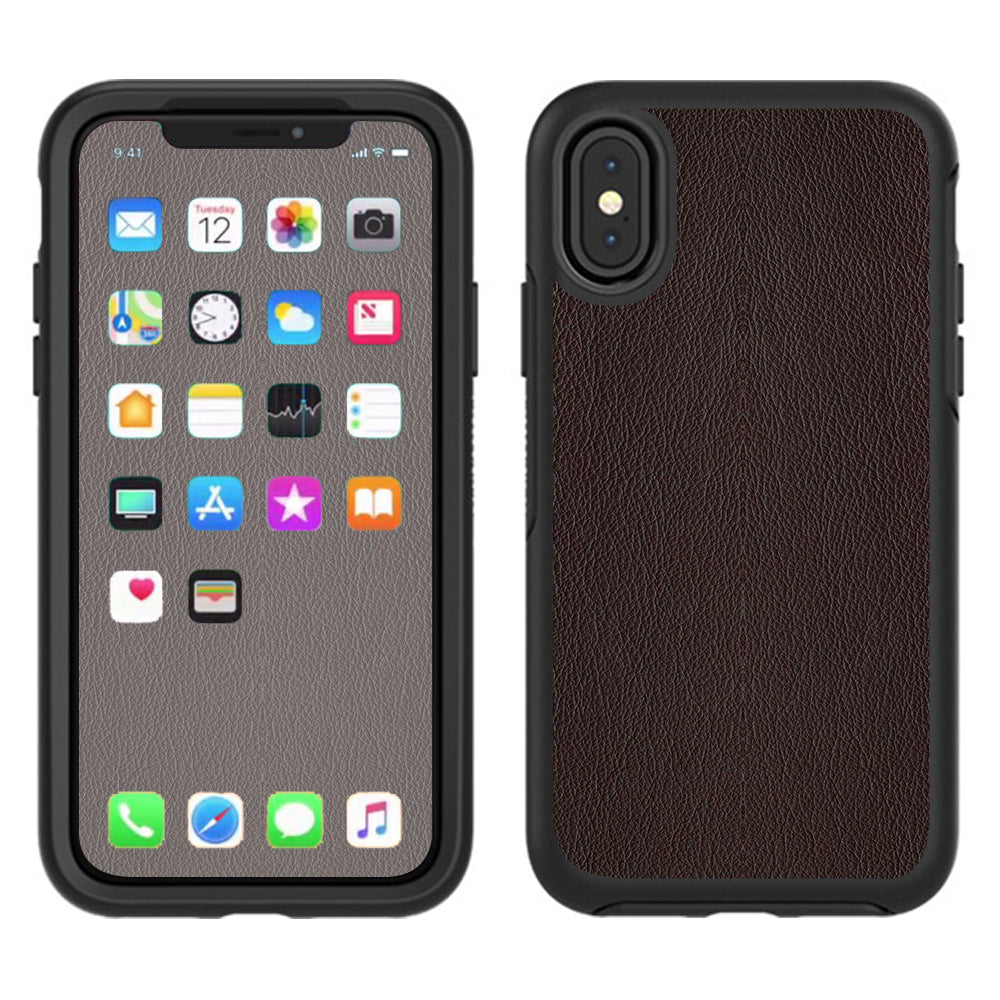  Brown Leather Design Pattern Otterbox Defender Apple iPhone X Skin