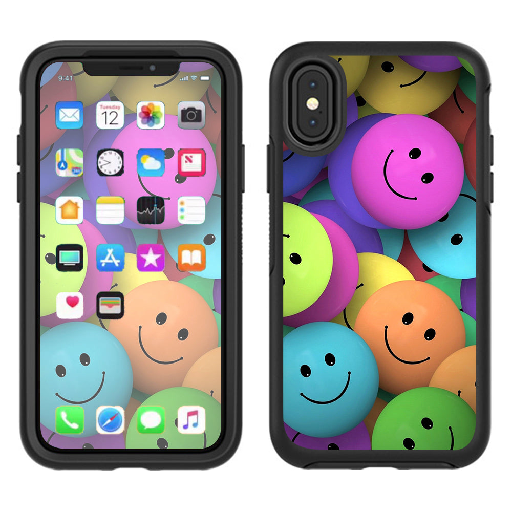  Colorful Smiley Faces Balls Otterbox Defender Apple iPhone X Skin