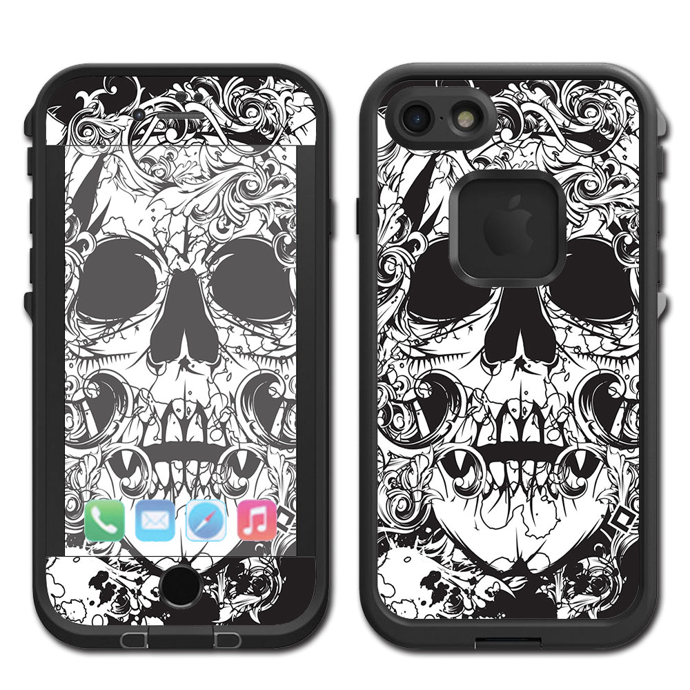 Crazy Lineart Skull Design Lifeproof Fre iPhone 7 or iPhone 8 Skin