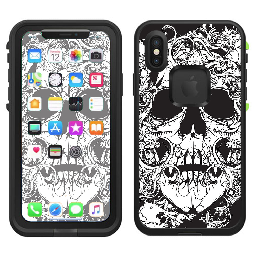  Crazy Lineart Skull Design Lifeproof Fre Case iPhone X Skin