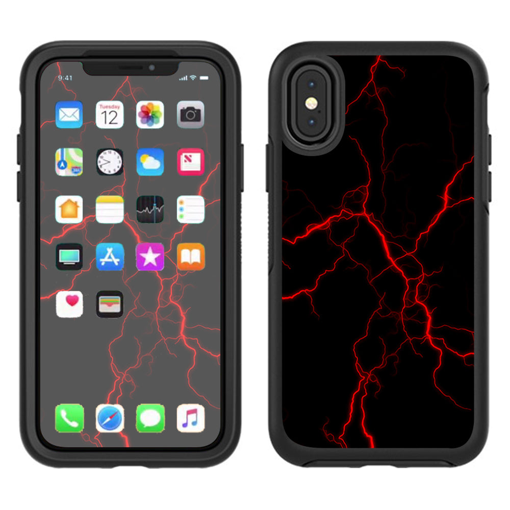  Red Lightning Bolts Electric Otterbox Defender Apple iPhone X Skin