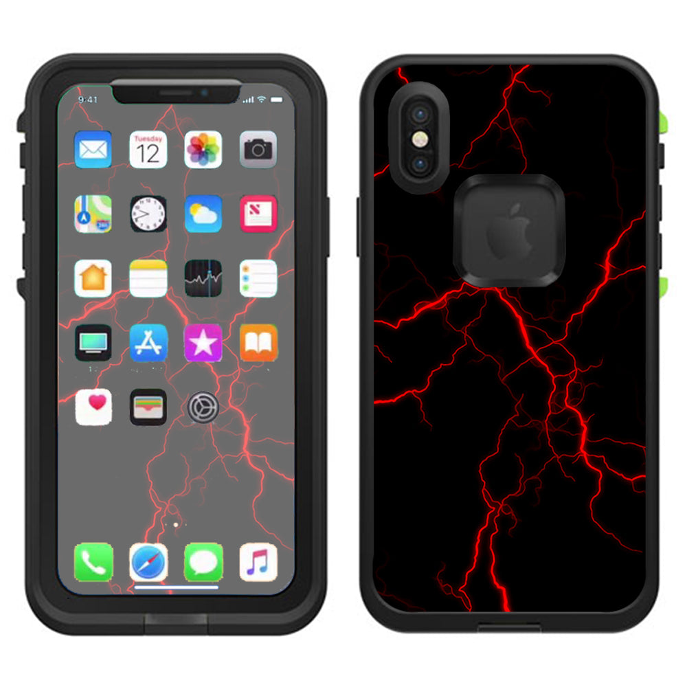  Red Lightning Bolts Electric Lifeproof Fre Case iPhone X Skin