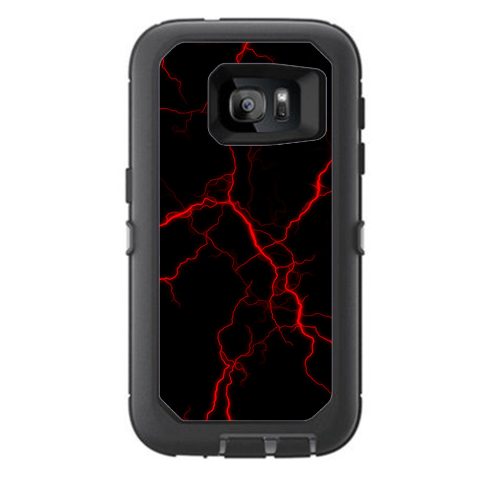  Red Lightning Bolts Electric Otterbox Defender Samsung Galaxy S7 Skin