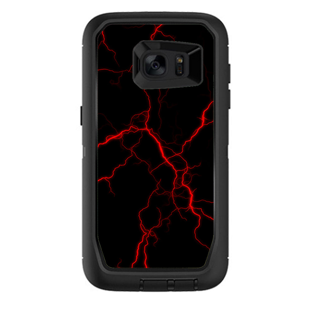  Red Lightning Bolts Electric Otterbox Defender Samsung Galaxy S7 Edge Skin